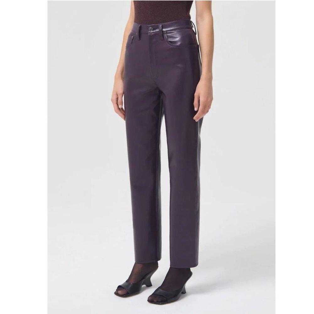 AGOLDE 90s Pinch Waist Recycled Leather Pant 29" / Size 26 / Night Shade Purple
